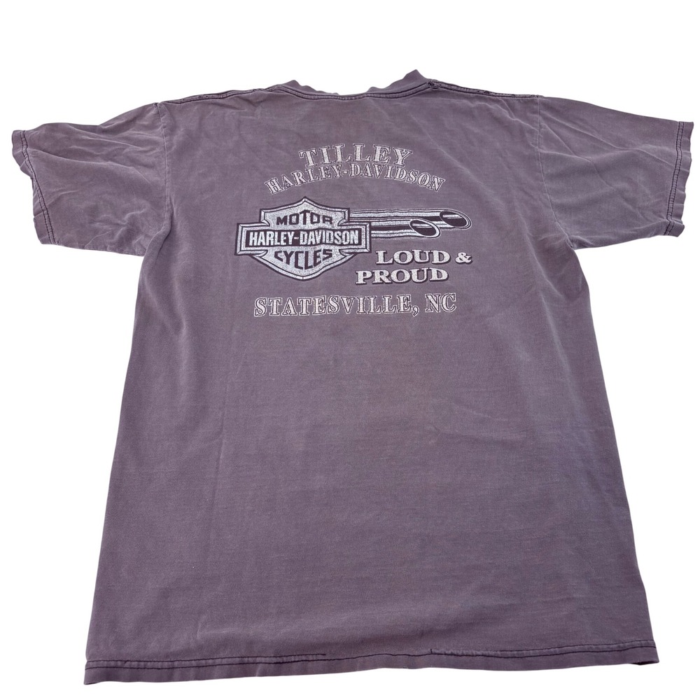 Harley Davidson T-Shirt Mens Large Tilley Statesville NC Faded Brown Distressed